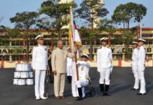 Prez presents colour to INS Shivaji