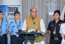 Rajnath felicitates crew of first all-women Tri-services global sailing expedition